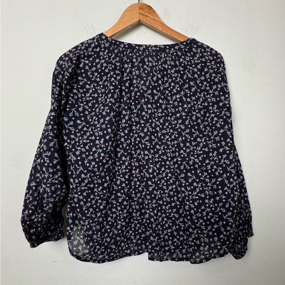 Anthro Velvet by Graham & Spencer Black Floral Collarless Peasant Blouse Top S - Picture 7 of 14